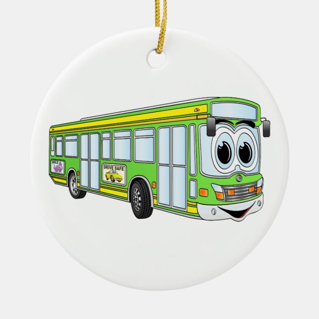 Green City Bus Cartoon Keramik Ornament (Vorne)