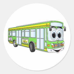 Green City Bus Cartoon Runder Aufkleber