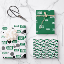 Green "Class of" Dog Tag und Dots Muster Geschenkpapier Set