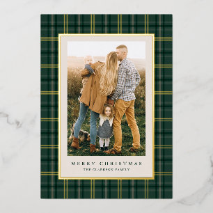 Green Classic Weihnachten Kariert Drei Fotos Folien Feiertagskarte