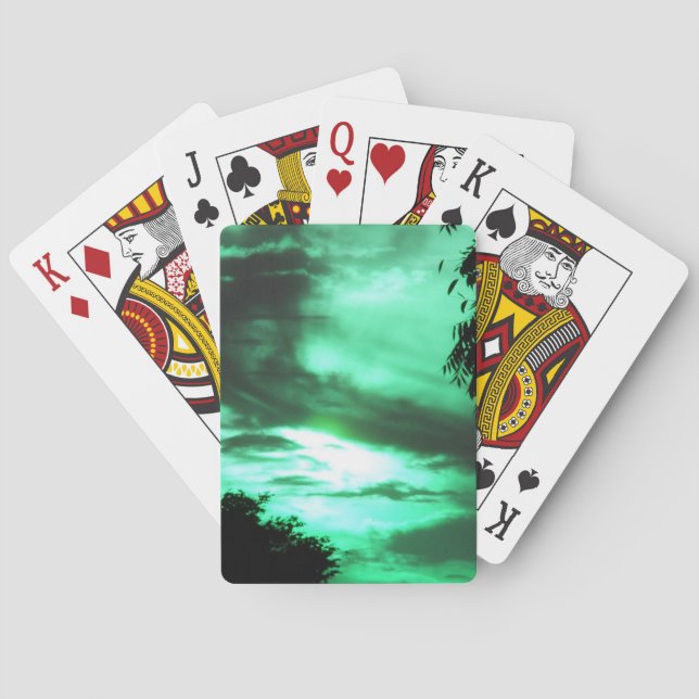 Green Clouded Sunrise Playing Cards Spielkarten (Rückseite)