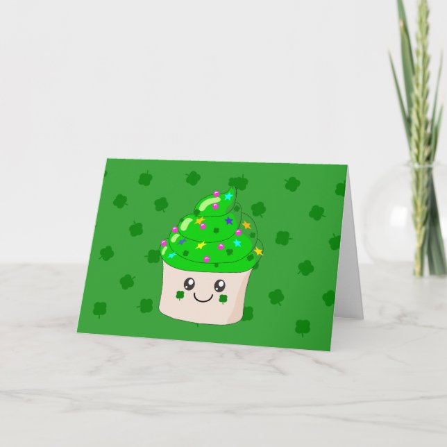 Green Clove St Patricks Day Niedlich Cupcake Karte (Vorderseite)