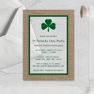 Green Clover & Burlap St. Patrick's Day Acryleinladungen