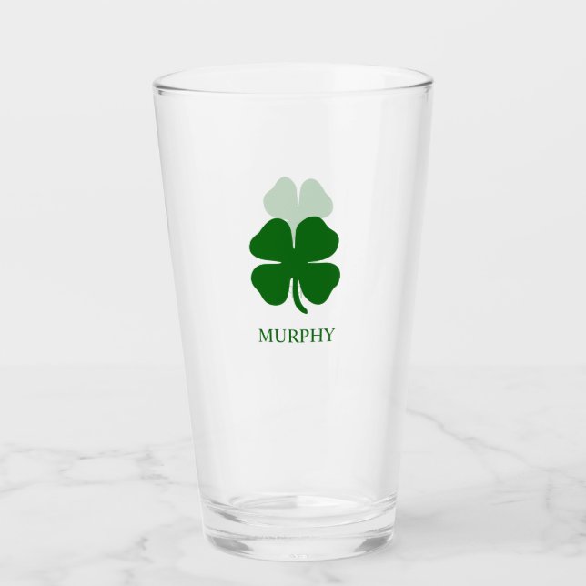Green Clover Irish Personalisiert Name Beer Glas (Vorderseite)