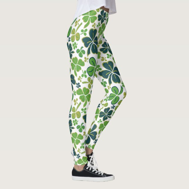 Green Clover Kleeblatt Pattern St Patrick`s Day  Leggings (Rechts)