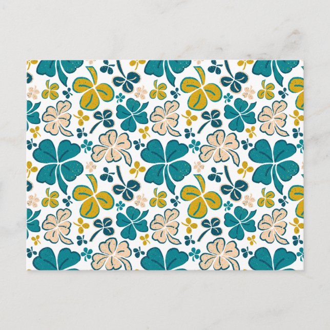 Green Clover Kleeblatt Pattern St Patrick`s Day Postkarte (Vorderseite)