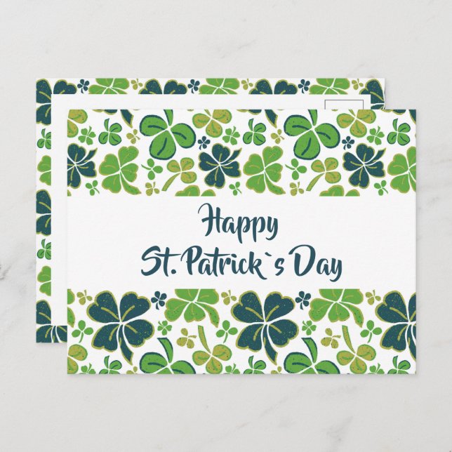 Green Clover Kleeblatt Pattern St Patrick`s Day Postkarte (Vorne/Hinten)