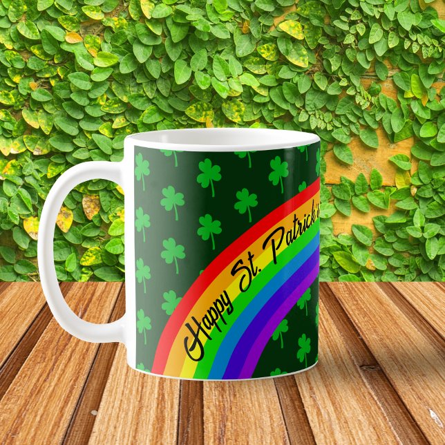 Green Clover Rainbow St Patricks Day Customizable Kaffeetasse (Von Creator hochgeladen)