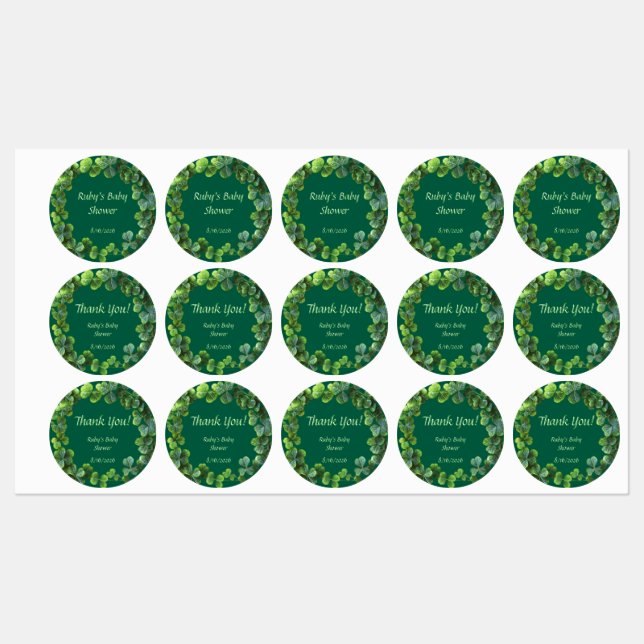 Green Clovers Baby Dusche Etiketten (Blatt)
