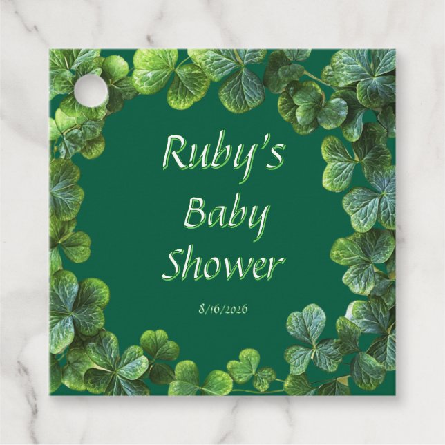 Green Clovers Baby Dusche Geschenkanhänger (Vorderseite)