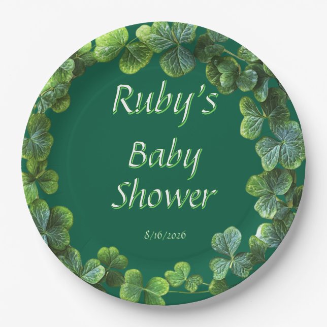 Green Clovers Baby Dusche Pappteller (Vorderseite)