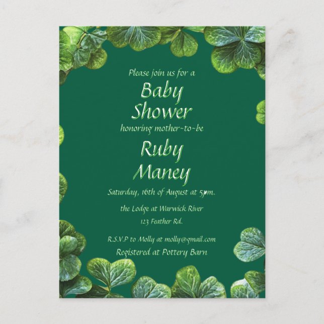Green Clovers Baby Dusche Postkarte (Vorderseite)
