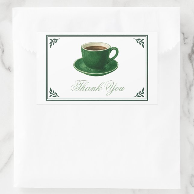 Green Coffee Cup Baby Shower Elegant Thank You Rechteckiger Aufkleber (Tasche)