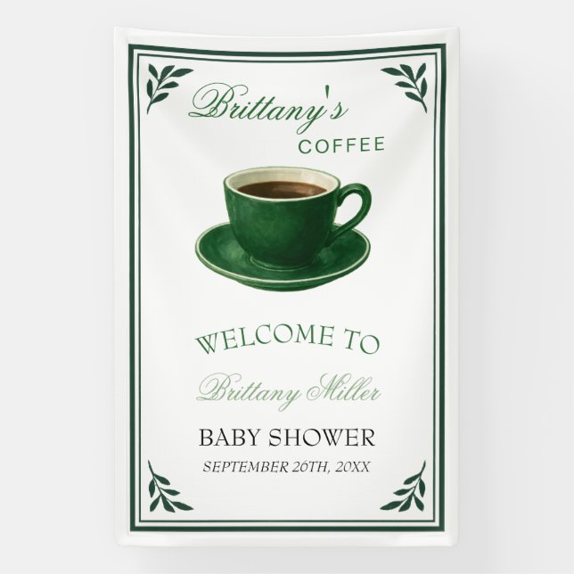 Green Coffee Cup Baby Shower Welcome Banner (Vertikal)