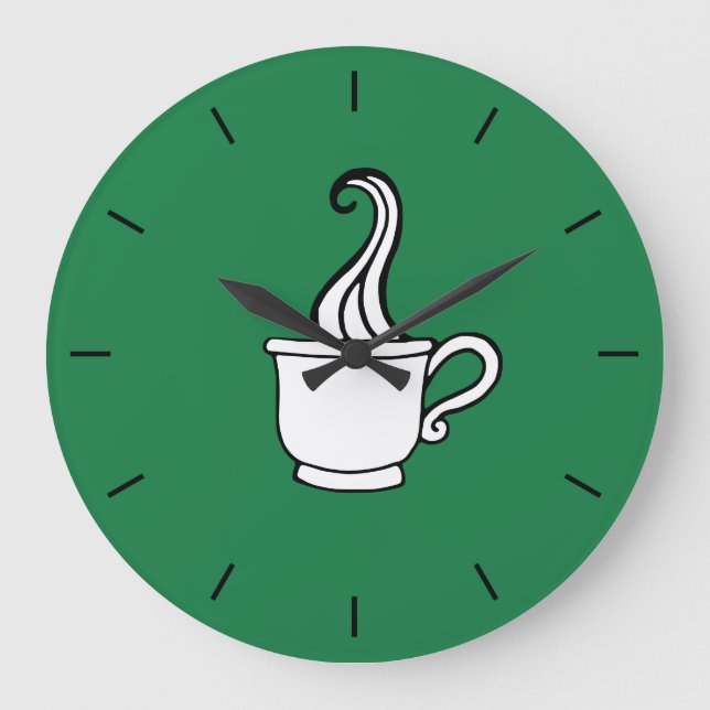 Green Coffee Diner Wall Clock Große Wanduhr (Vorderseite)