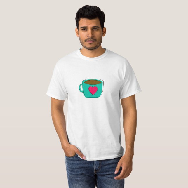 Green Coffee Tasse Cup Red Heart Design Geschenke T-Shirt (Vorne ganz)