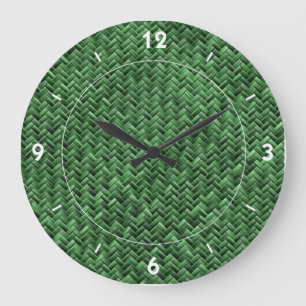 Green Colored Basket weave Pattern Große Wanduhr