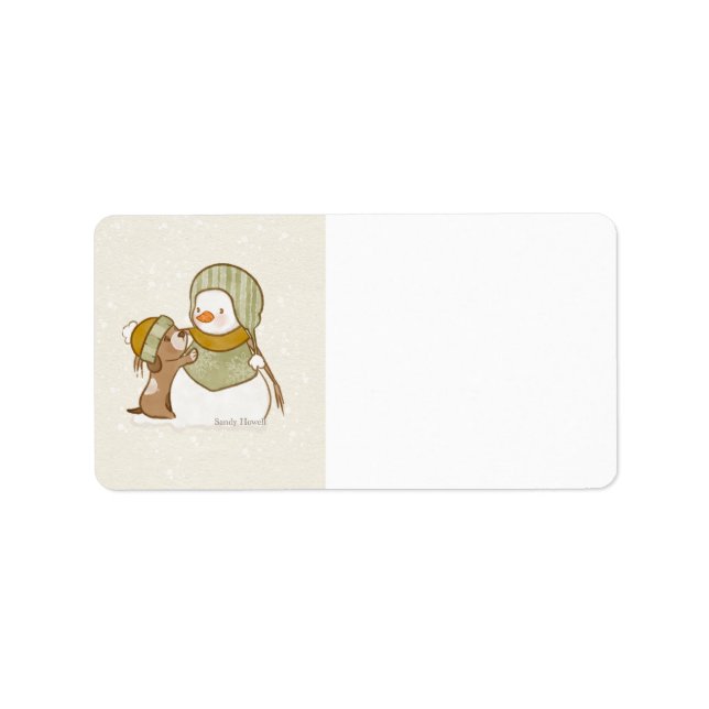 Green Colored Snowman Address Labels Adressaufkleber (Vorne)