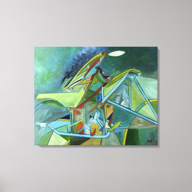 Green Colorful Futurist Biker Geometrie Abstrakt Leinwanddruck (Vorderseite)