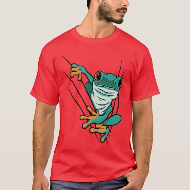 Green comic frog comes through cracks for men wome T-Shirt (Vorderseite)