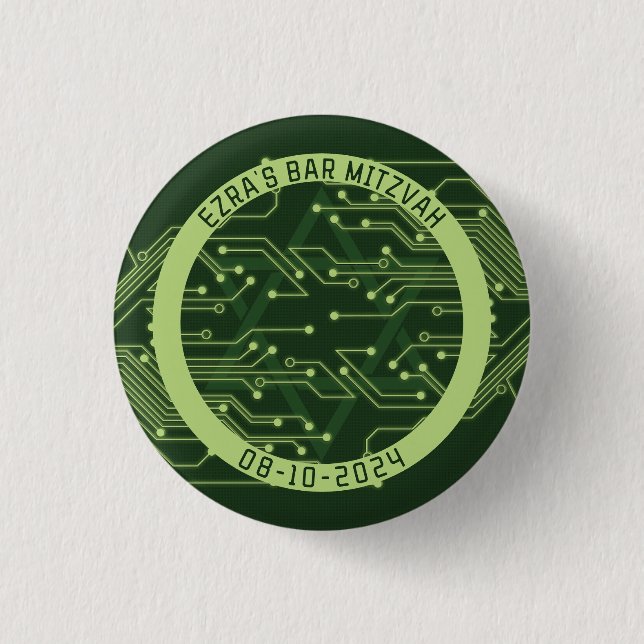 Green Computer Circuit Board Bar Mitzvah Button (Vorderseite)