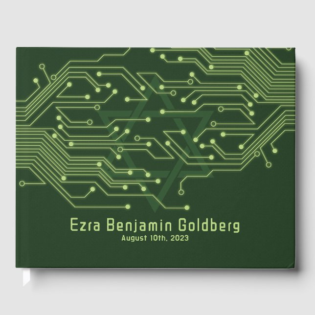 Green Computer Circuit Board Bar Mitzvah Gästebuch (Vorderseite)