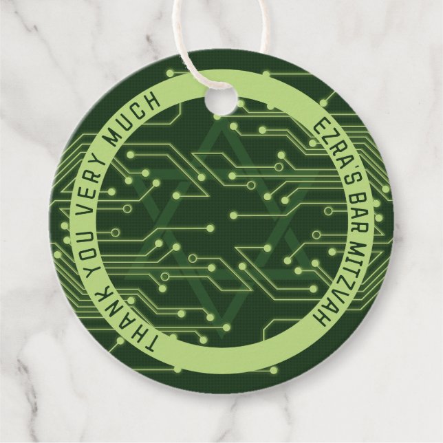 Green Computer Circuit Board Bar Mitzvah Geschenkanhänger (Vorderseite)