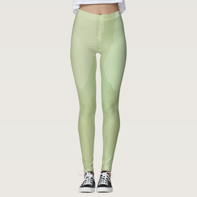 Green, cool, trendy watercolor abstract pattern leggings (Vorderseite)