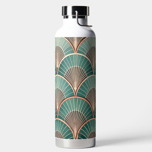 GREEN & COPPER ART DECO-PATTER TRINKFLASCHE (links)