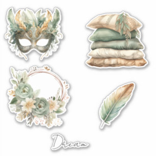 Green Copper Feathers Mask Boho Aufkleber