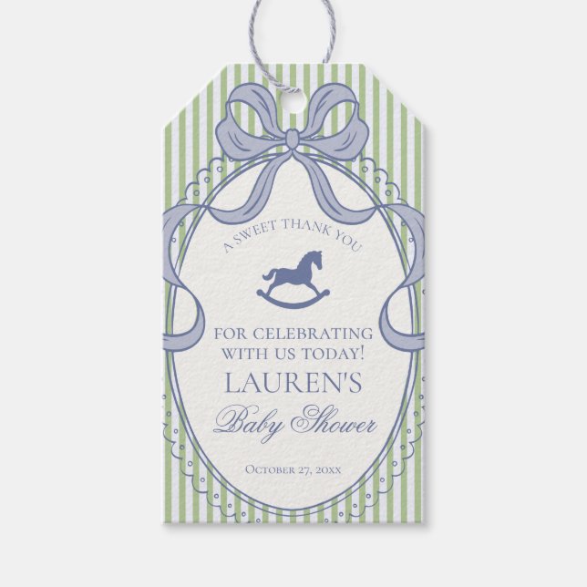 Green Coquette Bow Rocking Horse Baby Shower Favor Geschenkanhänger (Vorderseite)