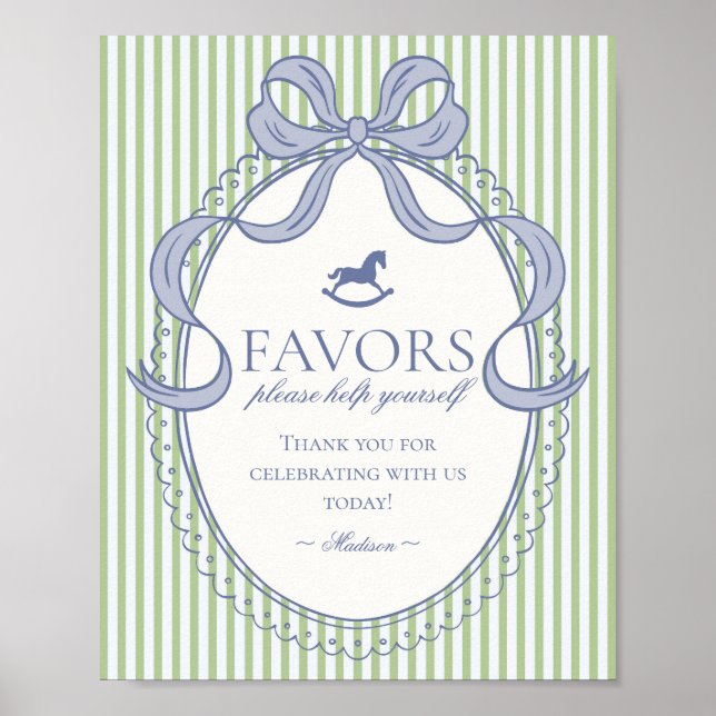 Green Coquette Bow Rocking Horse Favors Sign Poster (Vorne)