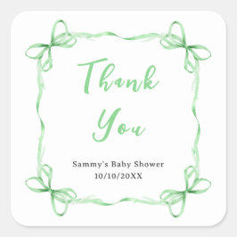 Green Coquette Ribbon Baby Dusche Danke Quadratischer Aufkleber