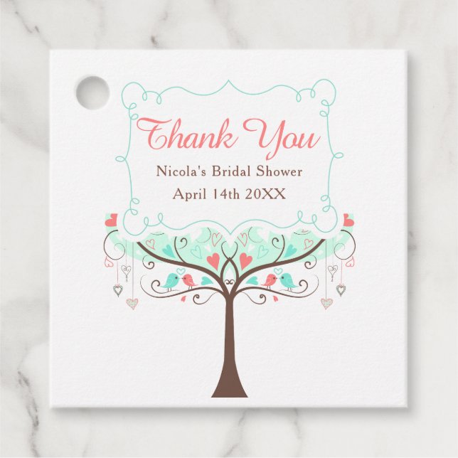 Green Coral Floral Bird Brautparty Vielen Dank Geschenkanhänger (Vorderseite)