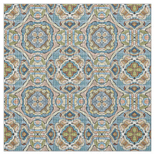 Green Coral Orange Blue Bali Batik Style Muster Stoff