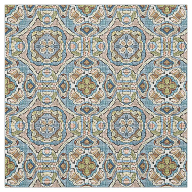 Green Coral Orange Blue Bali Batik Style Muster Stoff (Muster)