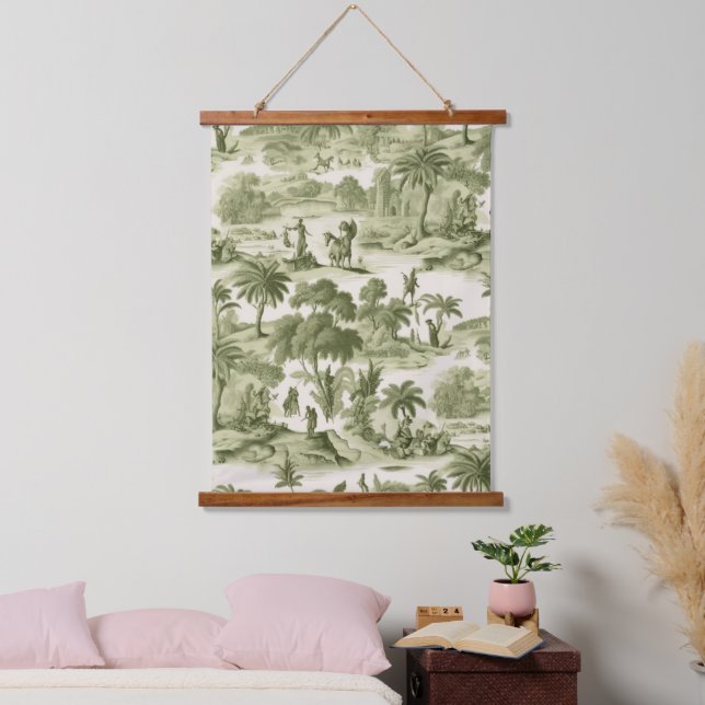 Green Countryside Hot Air Balloon Toile (10) Wandteppich Mit Holzrahmen (Schlafzimmer)