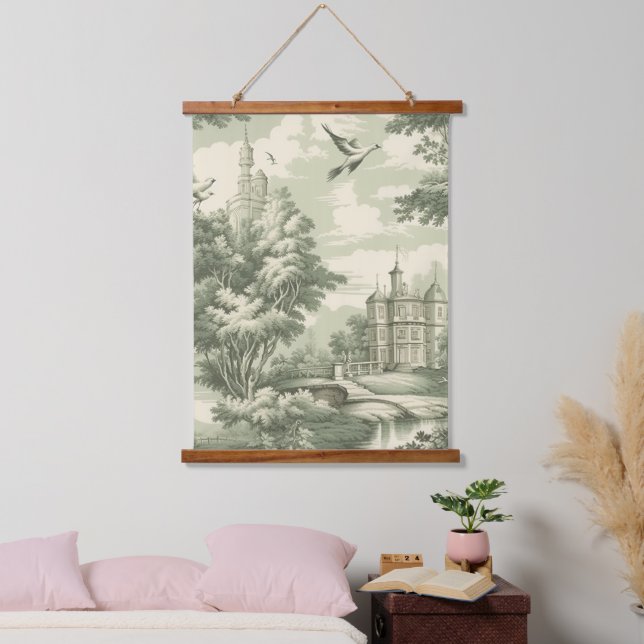 Green Countryside Hot Air Balloon Toile (7) Wandteppich Mit Holzrahmen (Schlafzimmer)