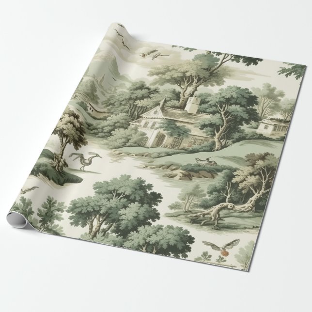 Green Countryside Hot Air Balloon Toile (8) Geschenkpapier (Ungerollt)