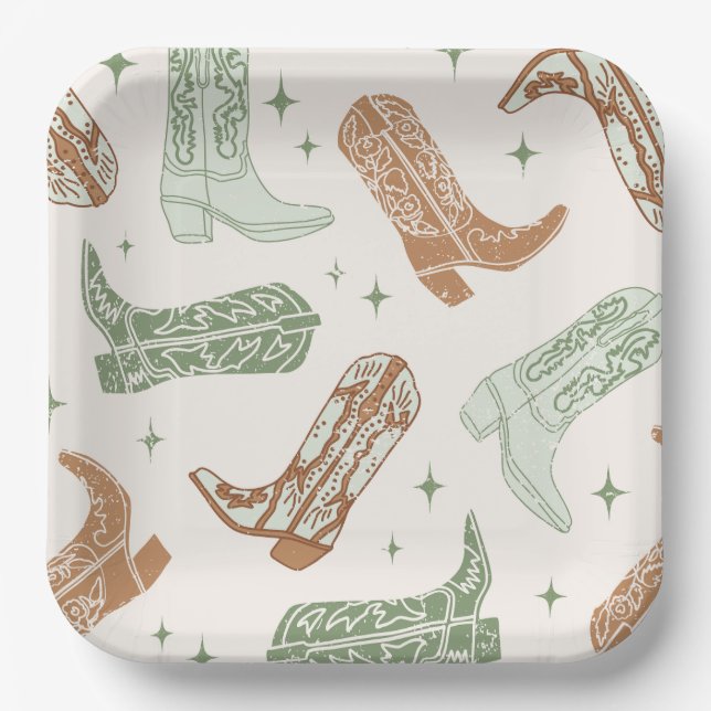 Green Cowboy Boot Party Plates Pappteller (Vorderseite)