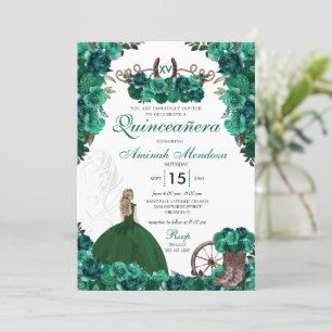 Green Cowgirl Boots Ranch Charra Quinceañera Einladung