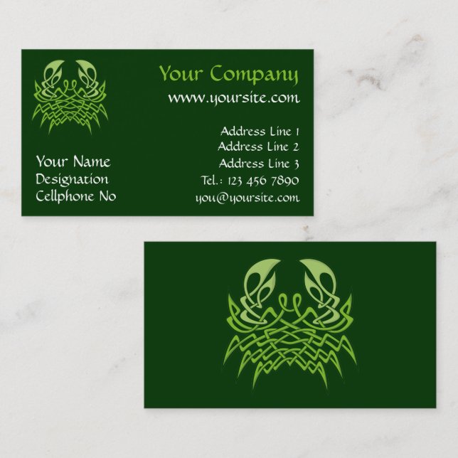 Green Crab Celtic Knot Business Card Visitenkarte (Vorne/Hinten)