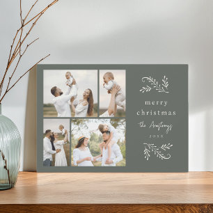 Green & Cream Botanical 4 Foto Collage Feiertagskarte