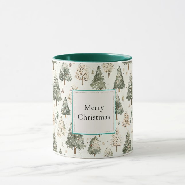 Green Cream Christmas Trees Tasse (Zentrum)