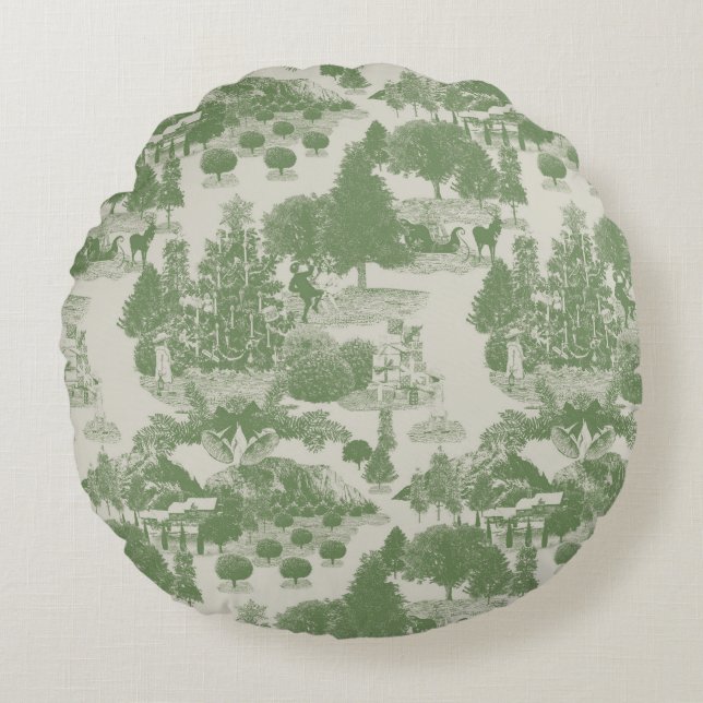 Green Cream Christmas Winter Wonderland Rundes Kissen (Vorderseite)