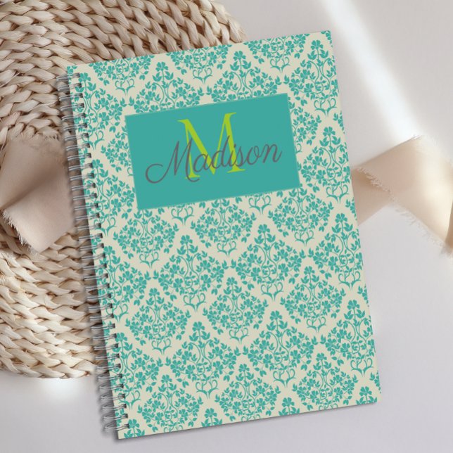 Green Cream Damask Niedlich Girly Trendy Monogram Planer (Von Creator hochgeladen)