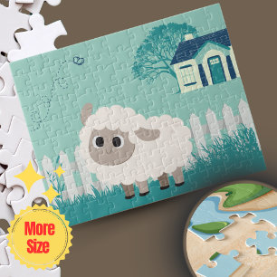 Green Cream Illustrative Cartoon Anime Sheep Puzzle