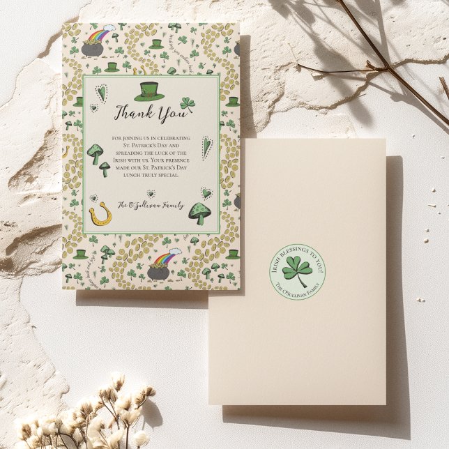 Green & Cream St Patricks Day Irish Danke Karte (This fun cream St. Patrick's Day Thank You card has a customizable Photo, Thank You message and Name)
