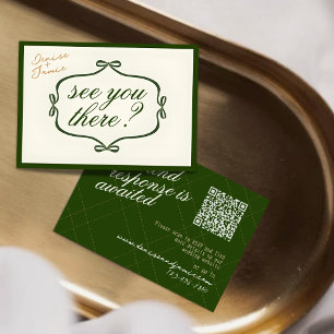 Green Cream Vintag Karos & Bow UAWG QR Hochzeit Begleitkarte