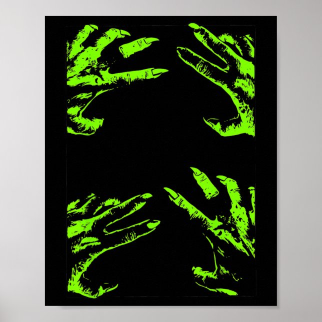 Green Creepy Halloween Zombie Hands Clawing Graphi Poster (Vorne)